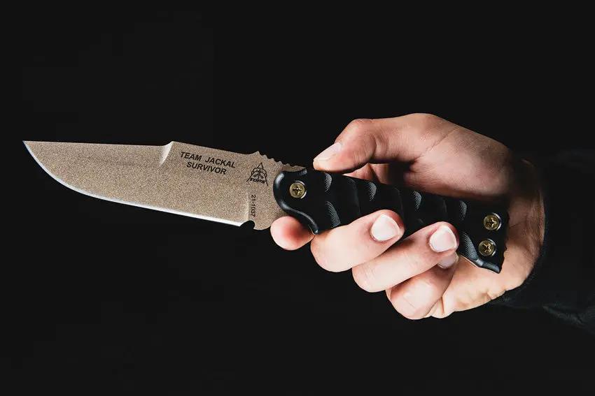 TOPS Team Jackal Survivor TMJK5S Fixed Blade Knife for Survivalists Thumb Jimping 5 Inch 1095 Steel Full Tang G10 Handle by Black Country Outdoor