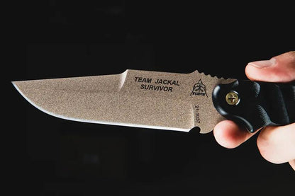 TOPS Team Jackal Survivor TMJK5S Fixed Blade Knife for Survivalists Thumb Jimping 5 Inch 1095 Steel Full Tang G10 Handle by Black Country Outdoor