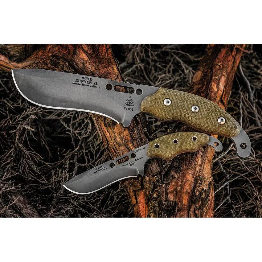 TOPS Wind Runner Combo WDRCMB Fixed Blade Set Black River Wash 1095HC Steel Micarta Handles for Outdoors Kydex Sheath by Black Country Outdoor