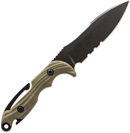 Toor Marine Utility Fighting Dive Knife Spitfire - CPM Cru-Wear Spear Point Blade, Black Oxide Coating, Green G10 Handle by Toor