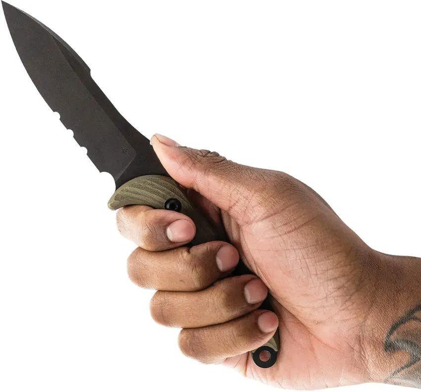 Toor Marine Utility Fighting Dive Knife Spitfire - CPM Cru-Wear Spear Point Blade, Black Oxide Coating, Green G10 Handle by Toor
