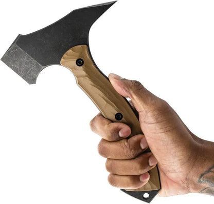 Toor F13 Tommy Omaha Tan - 9in Overall D2 Tool Steel Axe With 5.5in Black Stonewash Blade And Tan G10 Handle by Toor