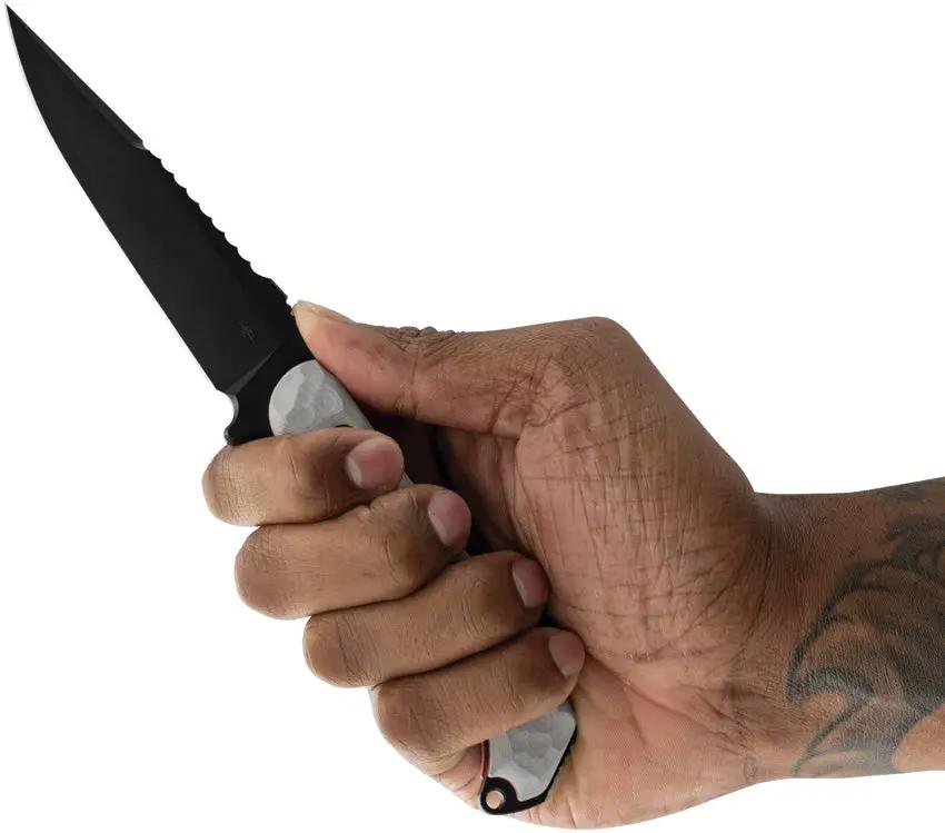 Toor Darter S Fixed Blade Knife - Gray Handle, S35VN, Gun-Kote Sawback, Serialized by Toor