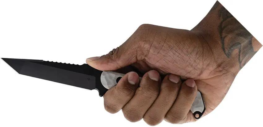 Toor Darter T Fixed Blade Gray - S35VN Tanto Knife With Gun Kote Sawback And G10 Handle by Toor
