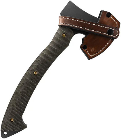 Toor Campfire Camp Axe - 12 Inch Overall With D2 Tool Steel Head And 3 Inch Cutting Edge Green Canvas Micarta Handle by Toor