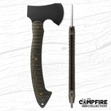 Toor Campfire Camp Axe - 12 Inch Overall With D2 Tool Steel Head And 3 Inch Cutting Edge Green Canvas Micarta Handle by Toor
