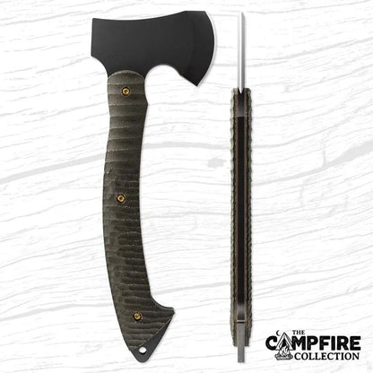 Toor Campfire Camp Axe - 12 Inch Overall With D2 Tool Steel Head And 3 Inch Cutting Edge Green Canvas Micarta Handle by Toor