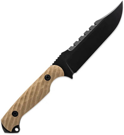 Toor Crewman Fixed Blade Knife Tan - 9 Inch CPM Cru-Wear Sawback With G10 Handle by Toor