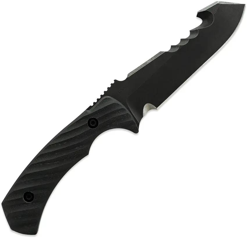 Toor Egress Fixed Blade Carbon CPM S35VN Guthook Knife - Black Stonewash Sawback With G10 Handle by Toor