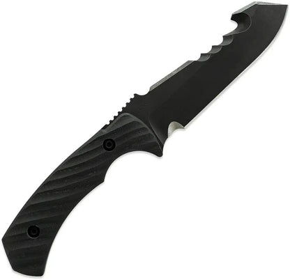 Toor Egress Fixed Blade Carbon CPM S35VN Guthook Knife - Black Stonewash Sawback With G10 Handle by Toor