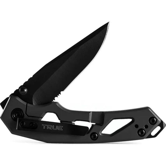 TRUE Tactical EDC Framelock TRU-FMK-0004 - Compact Gray Titanium Handle Knife With 3.25in Black Oxide 8Cr13MoV Blade by TRUE