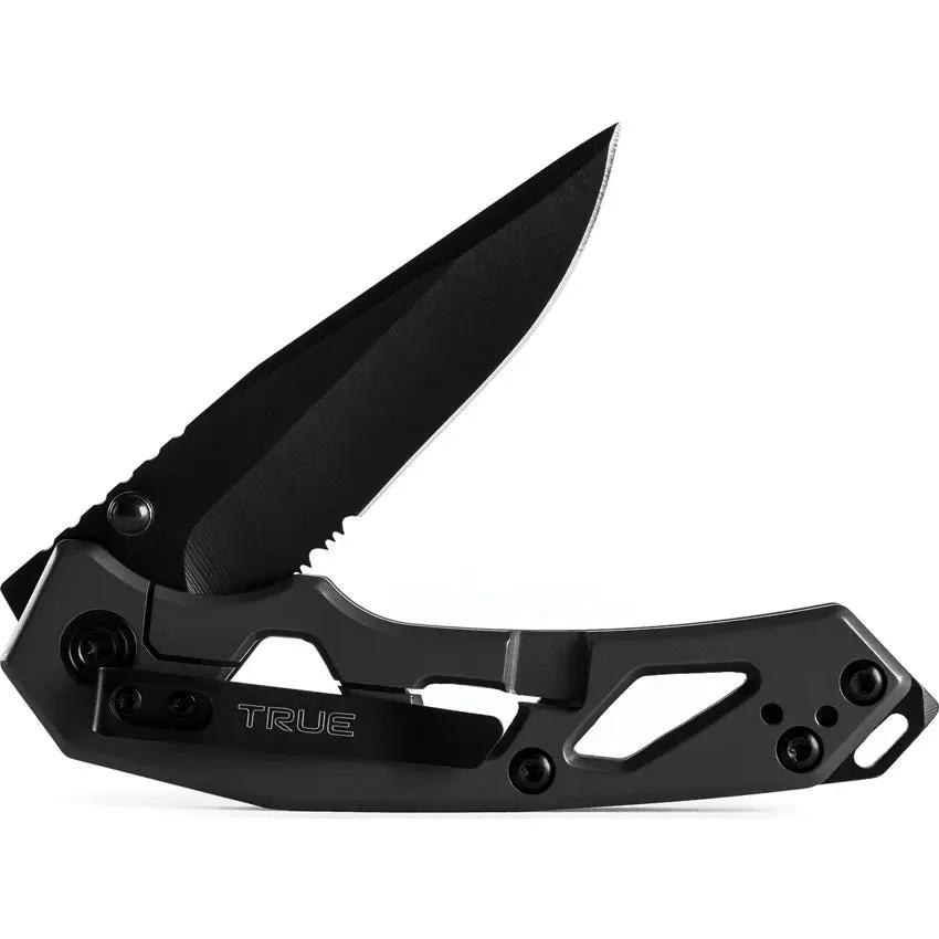 TRUE Tactical EDC Framelock TRU-FMK-0004 - Compact Gray Titanium Handle Knife With 3.25in Black Oxide 8Cr13MoV Blade by TRUE
