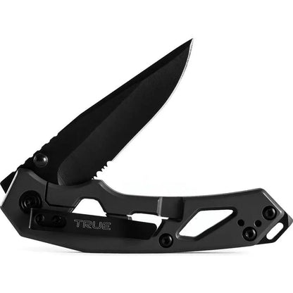 TRUE Tactical EDC Framelock TRU-FMK-0004 - Compact Gray Titanium Handle Knife With 3.25in Black Oxide 8Cr13MoV Blade by TRUE