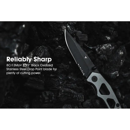 TRUE Tactical EDC Framelock TRU-FMK-0004 - Compact Gray Titanium Handle Knife With 3.25in Black Oxide 8Cr13MoV Blade by TRUE