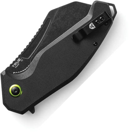 True Maar Linerlock TRU-FMK-0007 Folding Knife - Black Stonewash D2 Tool Steel Blade With Black G10 Handle by TRUE