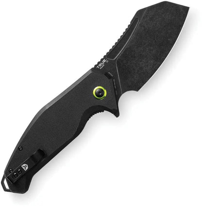 True Maar Linerlock TRU-FMK-0007 Folding Knife - Black Stonewash D2 Tool Steel Blade With Black G10 Handle by TRUE