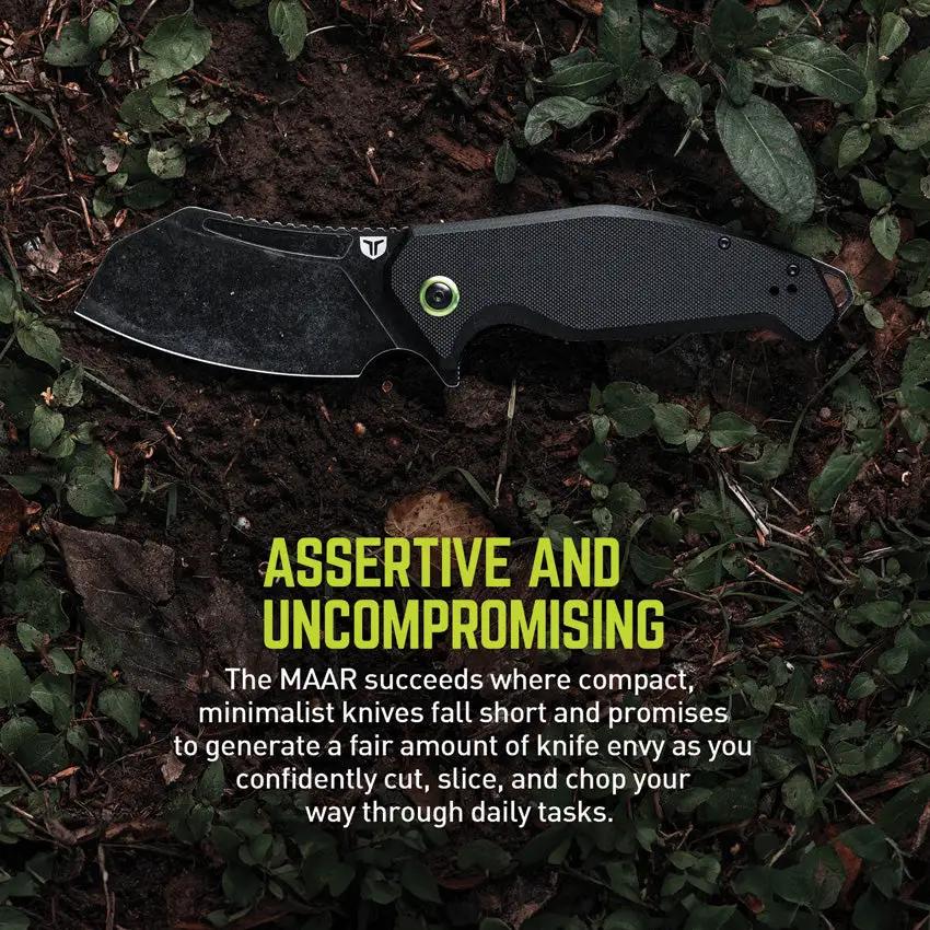 True Maar Linerlock TRU-FMK-0007 Folding Knife - Black Stonewash D2 Tool Steel Blade With Black G10 Handle by TRUE