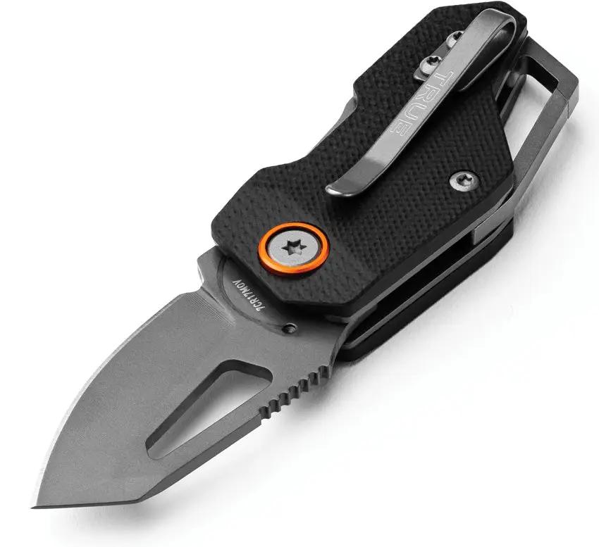 True Berm Keychain Linerlock TRU-FMK-1009 - Compact 2.5 Inch Closed Knife With TiNi Coated 1.5 Inch 7Cr17MoV Blade by TRUE