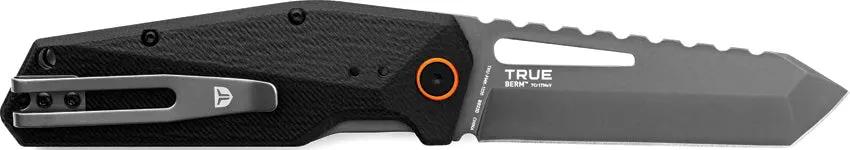 True Berm Tanto Linerlock Knife - Gray TiNi Coated 7Cr17MoV Blade With Black G10 Handle by TRUE