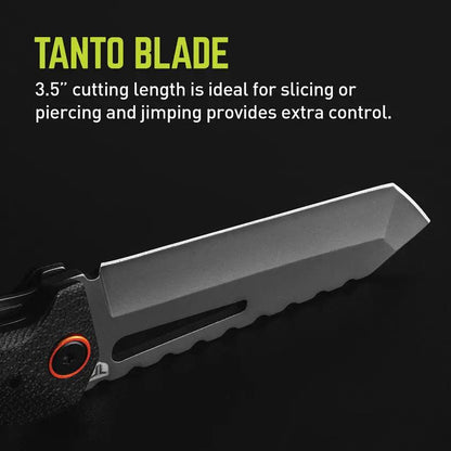 True Berm Tanto Linerlock Knife - Gray TiNi Coated 7Cr17MoV Blade With Black G10 Handle by TRUE