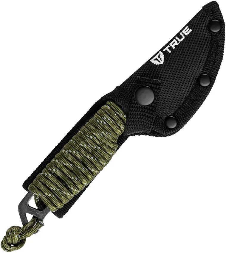 TRUE NEKKID TRU-FXK-1020 Fixed Blade Knife - 6.5 Inch Overall, 2.5 Inch Stonewash Blade, Green Cord Wrapped Full Tang by TRUE