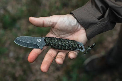 TRUE NEKKID TRU-FXK-1020 Fixed Blade Knife - 6.5 Inch Overall, 2.5 Inch Stonewash Blade, Green Cord Wrapped Full Tang by TRUE