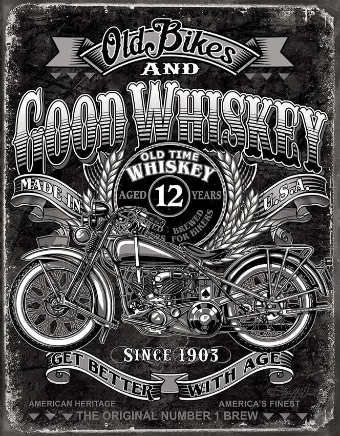 Tin Signs Old Bikes Good Whiskey 2458 by Tin Signs