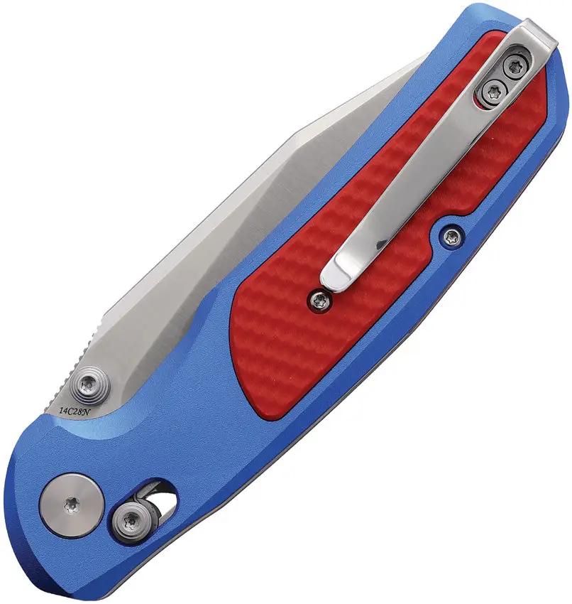 Trivisa Hornet Axis Lock Knife - Blue Red G10 Inlaid Handle With Satin 14C28N Drop Point Blade by TRIVISA
