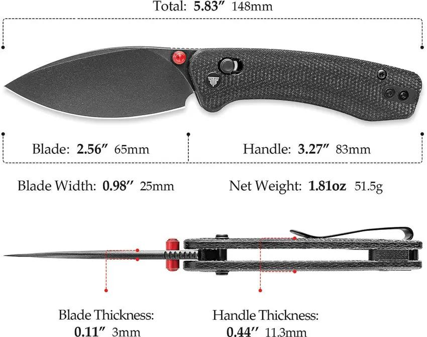 Trivisa Koala Crossbar Lock Knife - 2.5in Bohler N690 Blade Black Canvas Micarta Handle 3.25in Closed by TRIVISA