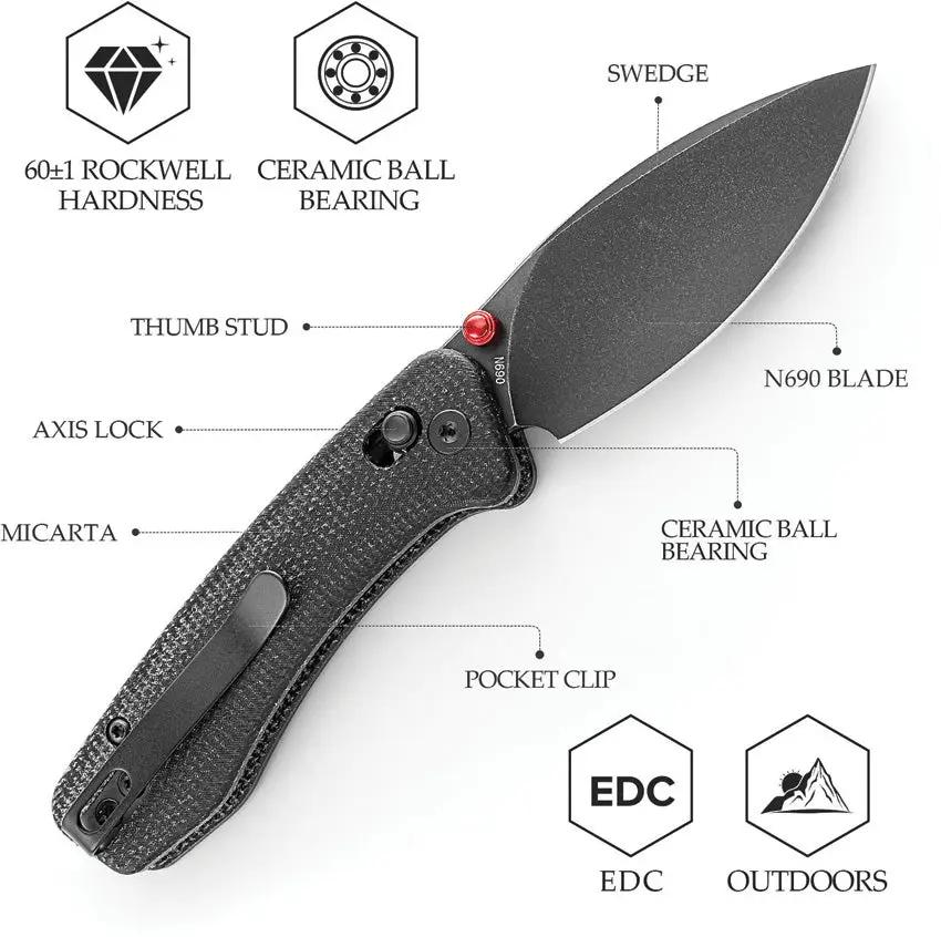 Trivisa Koala Crossbar Lock Knife - 2.5in Bohler N690 Blade Black Canvas Micarta Handle 3.25in Closed by TRIVISA