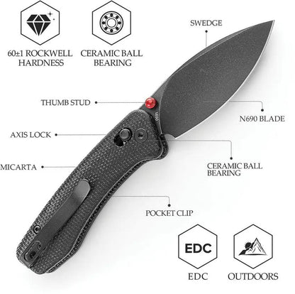 Trivisa Koala Crossbar Lock Knife - 2.5in Bohler N690 Blade Black Canvas Micarta Handle 3.25in Closed by TRIVISA