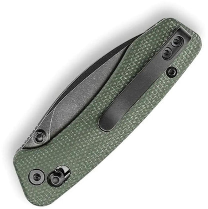 TRIVISA Koala Crossbar Lock Knife Black Stonewash Bohler N690 2.5 Inch Drop Point Blade Green Canvas Micarta Handle by TRIVISA