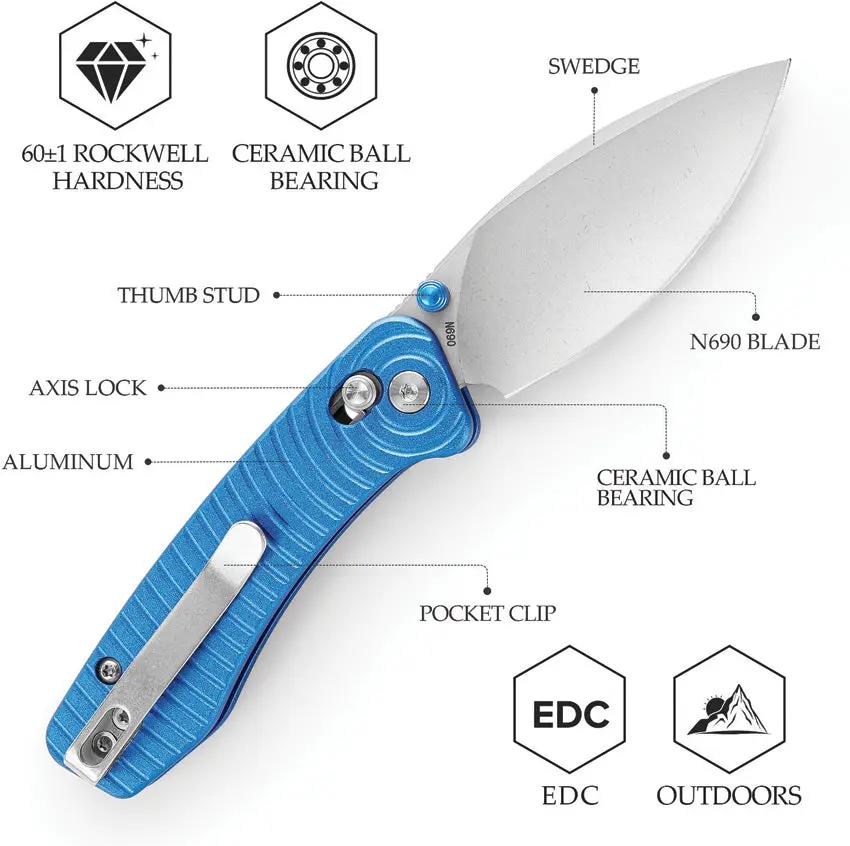 Trivisa Koala Crossbar Lock Blue JM02-LM-N - Blue Sculpted Aluminum Handle With Bohler N690 Stainless Blade by TRIVISA