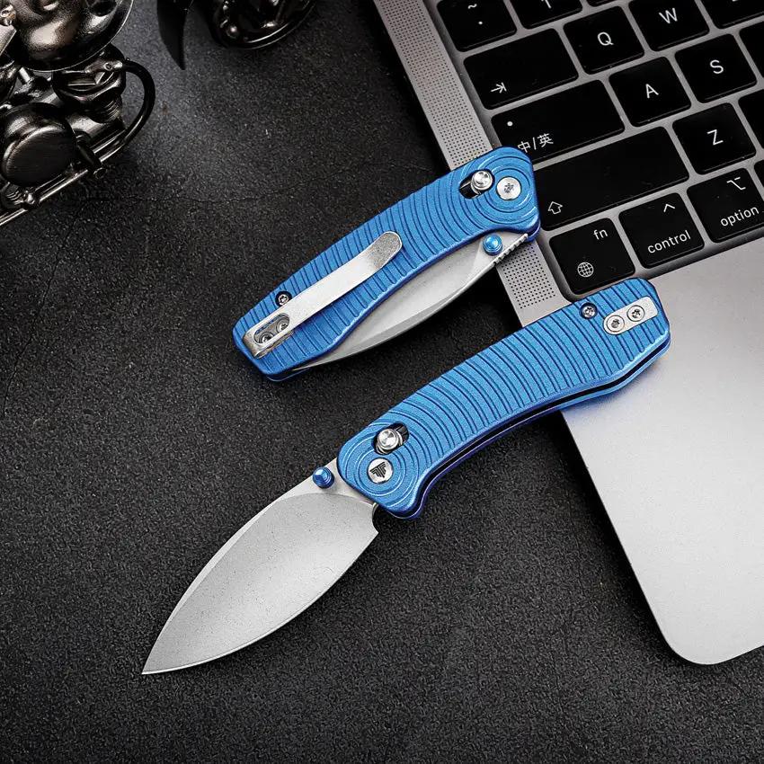 Trivisa Koala Crossbar Lock Blue JM02-LM-N - Blue Sculpted Aluminum Handle With Bohler N690 Stainless Blade by TRIVISA