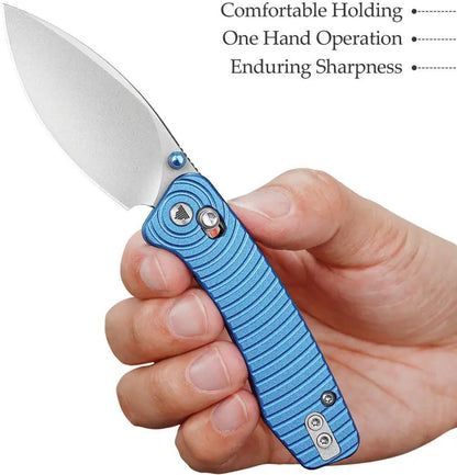 Trivisa Koala Crossbar Lock Blue JM02-LM-N - Blue Sculpted Aluminum Handle With Bohler N690 Stainless Blade by TRIVISA