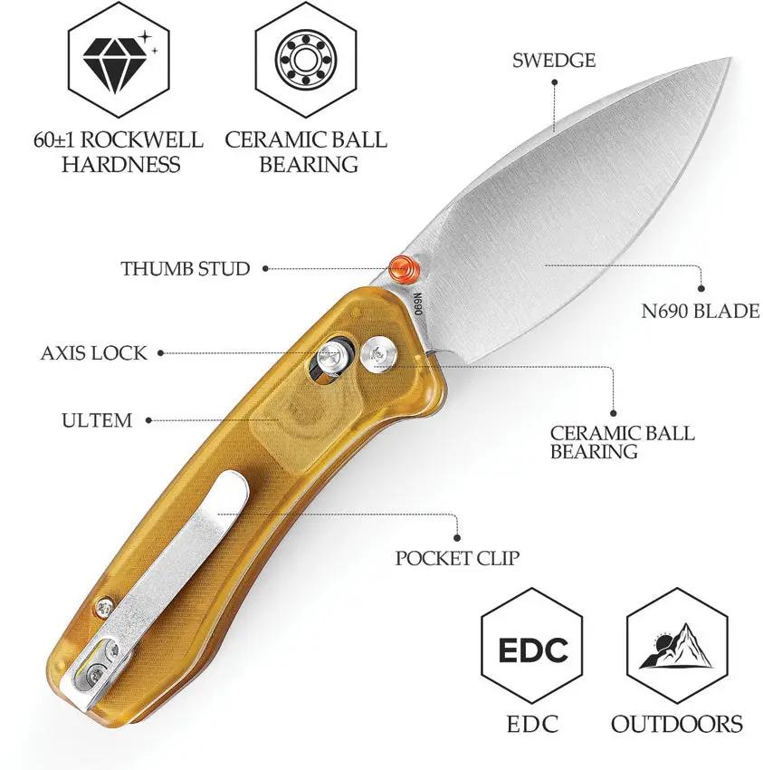 TRIVISA Koala Crossbar Lock Ultem JM02-YP-N - Ultem Handle And Satin Bohler N690 Blade by TRIVISA