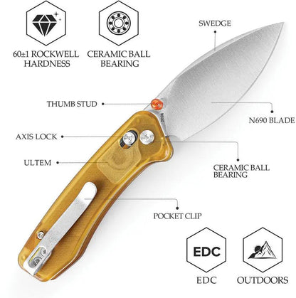 TRIVISA Koala Crossbar Lock Ultem JM02-YP-N - Ultem Handle And Satin Bohler N690 Blade by TRIVISA