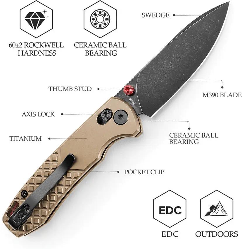 TRIVISA Dragonfly Crossbar Lock Gold JM03 ZT M - M390 Steel Blade And Titanium Handle EDC Folding Knife by TRIVISA