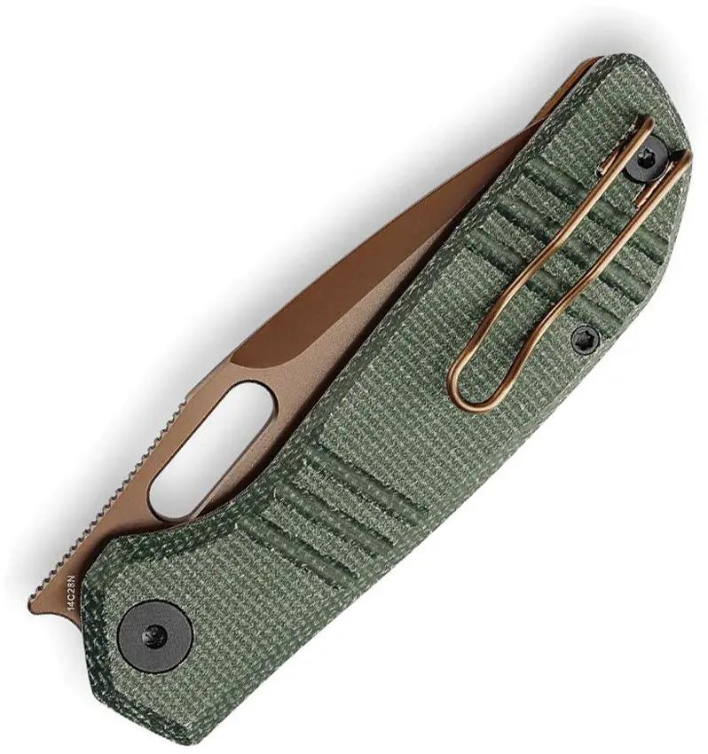 Trivisa Gecko Linerlock Green JM04-GM-14 - Rose Gold PVD Coated 14C28N Sandvik Stainless Drop Point Blade by TRIVISA