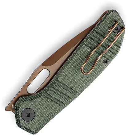 Trivisa Gecko Linerlock Green JM04-GM-14 - Rose Gold PVD Coated 14C28N Sandvik Stainless Drop Point Blade by TRIVISA
