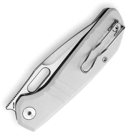 Trivisa Gecko Linerlock White G10 Handle - 14C28N Satin Drop Point Blade With Pocket Clip by TRIVISA