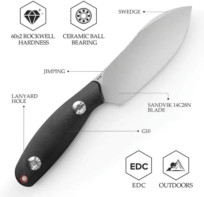TRIVISA Aubergine Fixed Blade Knife - Full Tang 3.88in 14C28N Sandvik Stainless Blade, Black G10 Handle, Kydex Sheath by TRIVISA
