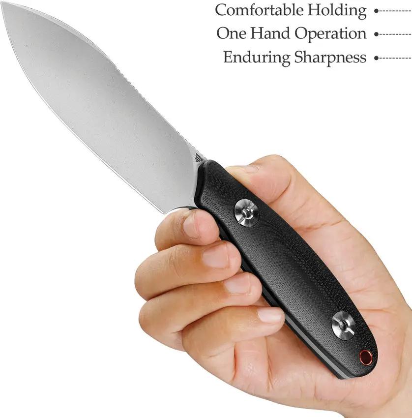 TRIVISA Aubergine Fixed Blade Knife - Full Tang 3.88in 14C28N Sandvik Stainless Blade, Black G10 Handle, Kydex Sheath by TRIVISA