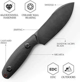 Trivisa Aubergine Fixed Blade Knife - Black Micarta Handle Full Tang With Kydex Sheath by TRIVISA