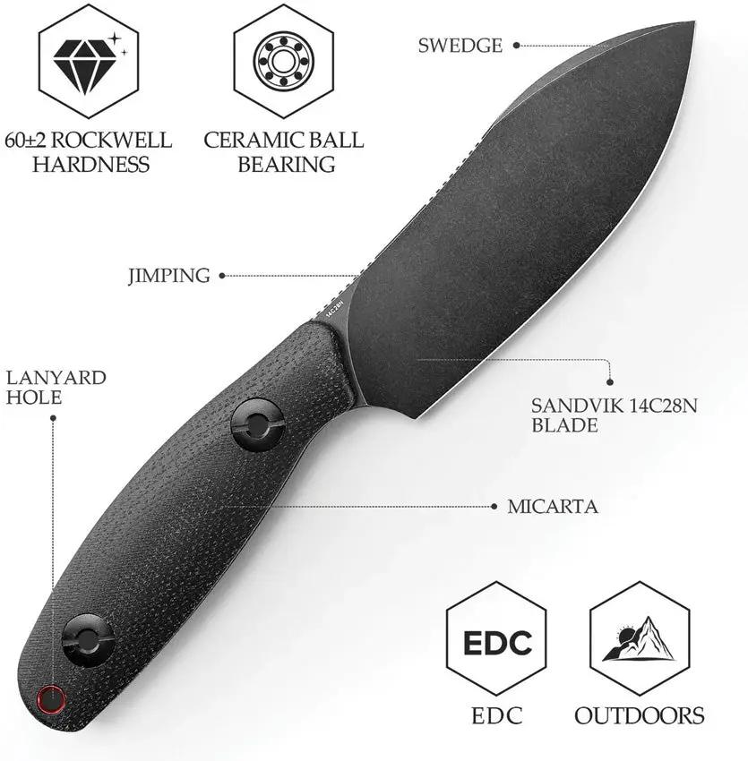 Trivisa Aubergine Fixed Blade Knife - Black Micarta Handle Full Tang With Kydex Sheath by TRIVISA