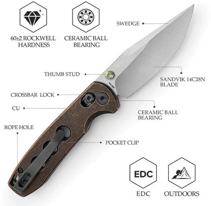 Trivisa Butterfly Crossbar Lock Copper JM06 CU14 Copper Handle EDC Folding Knife by TRIVISA