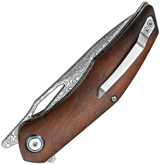 TRIVISA Taurus-01 Linerlock Damascus - Ironwood Handle with Extended Tang and Sharp Damascus Blade by TRIVISA