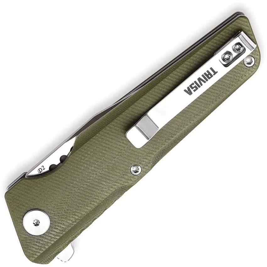 TRIVISA Orion Linerlock Green - D2 Tool Steel Blade, G10 Handle, Extended Tang, Pocket Clip by TRIVISA