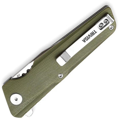 TRIVISA Orion Linerlock Green - D2 Tool Steel Blade, G10 Handle, Extended Tang, Pocket Clip by TRIVISA