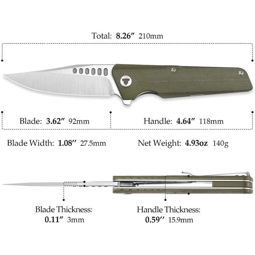 TRIVISA Orion Linerlock Green - D2 Tool Steel Blade, G10 Handle, Extended Tang, Pocket Clip by TRIVISA